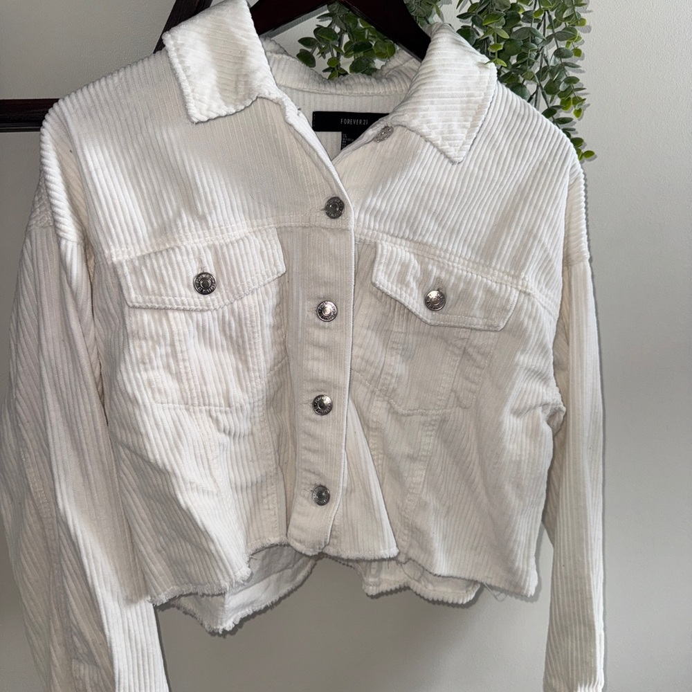 Forever 21 White Cropped Jean Jacket